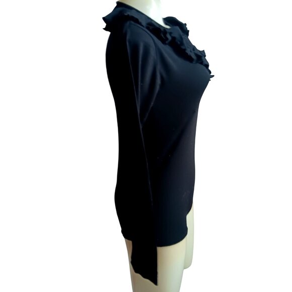 Women's Medium Vintage 70's Black Long-Sleeve Bodysuit Stretch Hippy V-Neckline - Picture 3 of 6